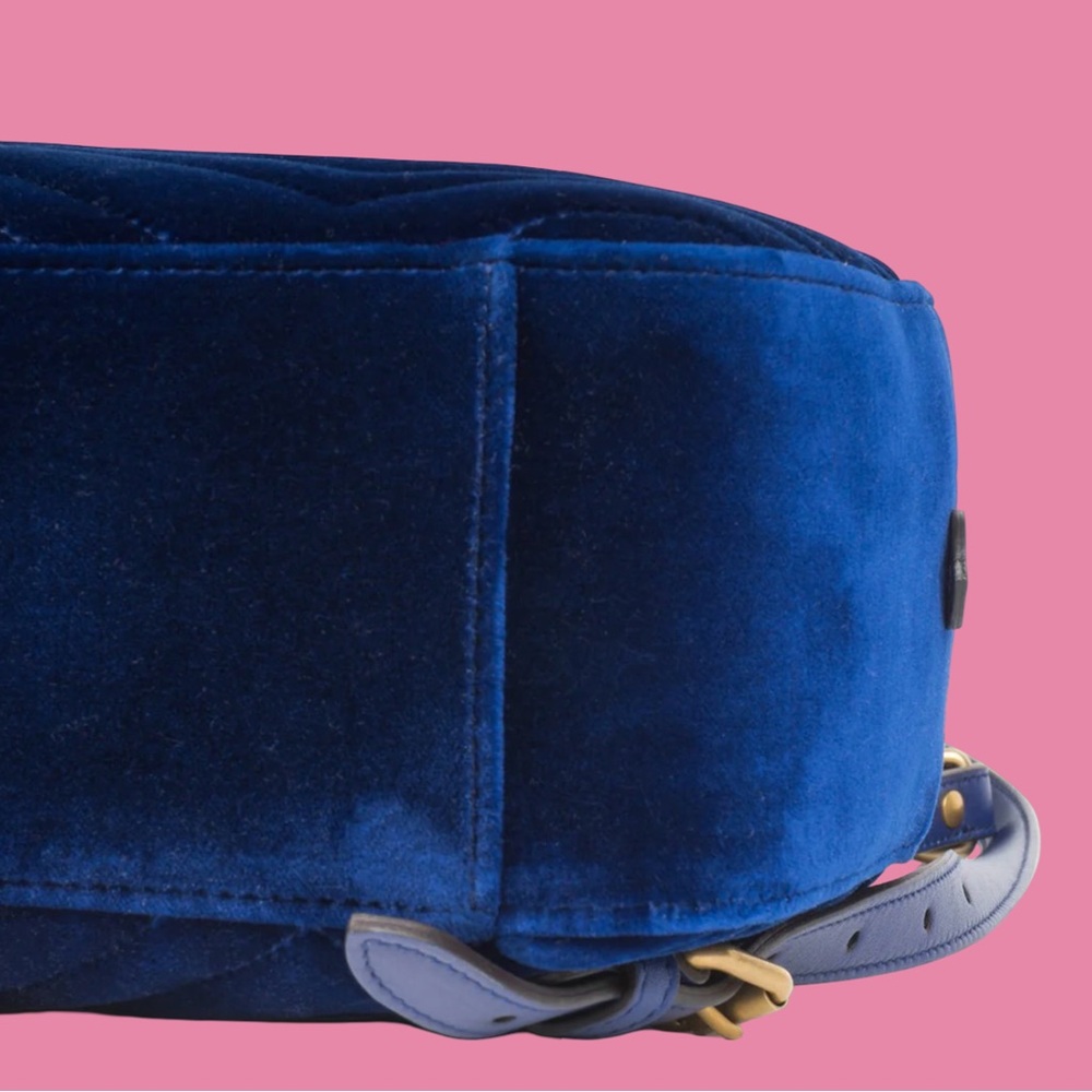 Gucci Velvet Matelasse GG Marmont Dome Backpack Royal Blue - Picture 6 of 8
